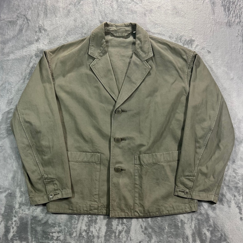 Uniqlo U Boxy Tailored Jacket Womens Small Olive Green 211-467013 Cotton Blazer
